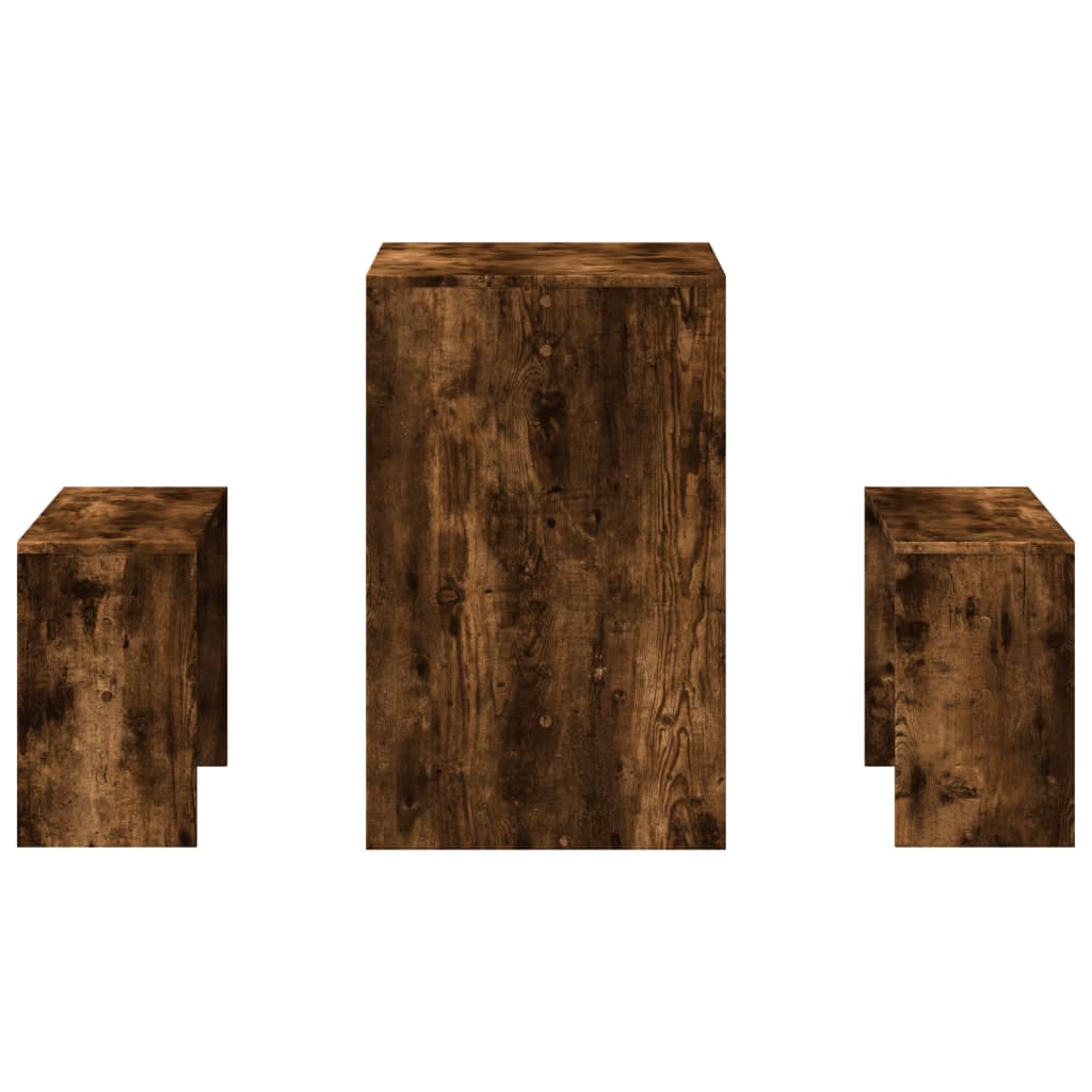 Smoked Oak 3-Piece Dining Set: Table & Benches, Engineered Wood