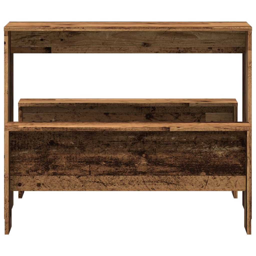Rustic 3-Piece Dining Set: Old Wood Table & Benches