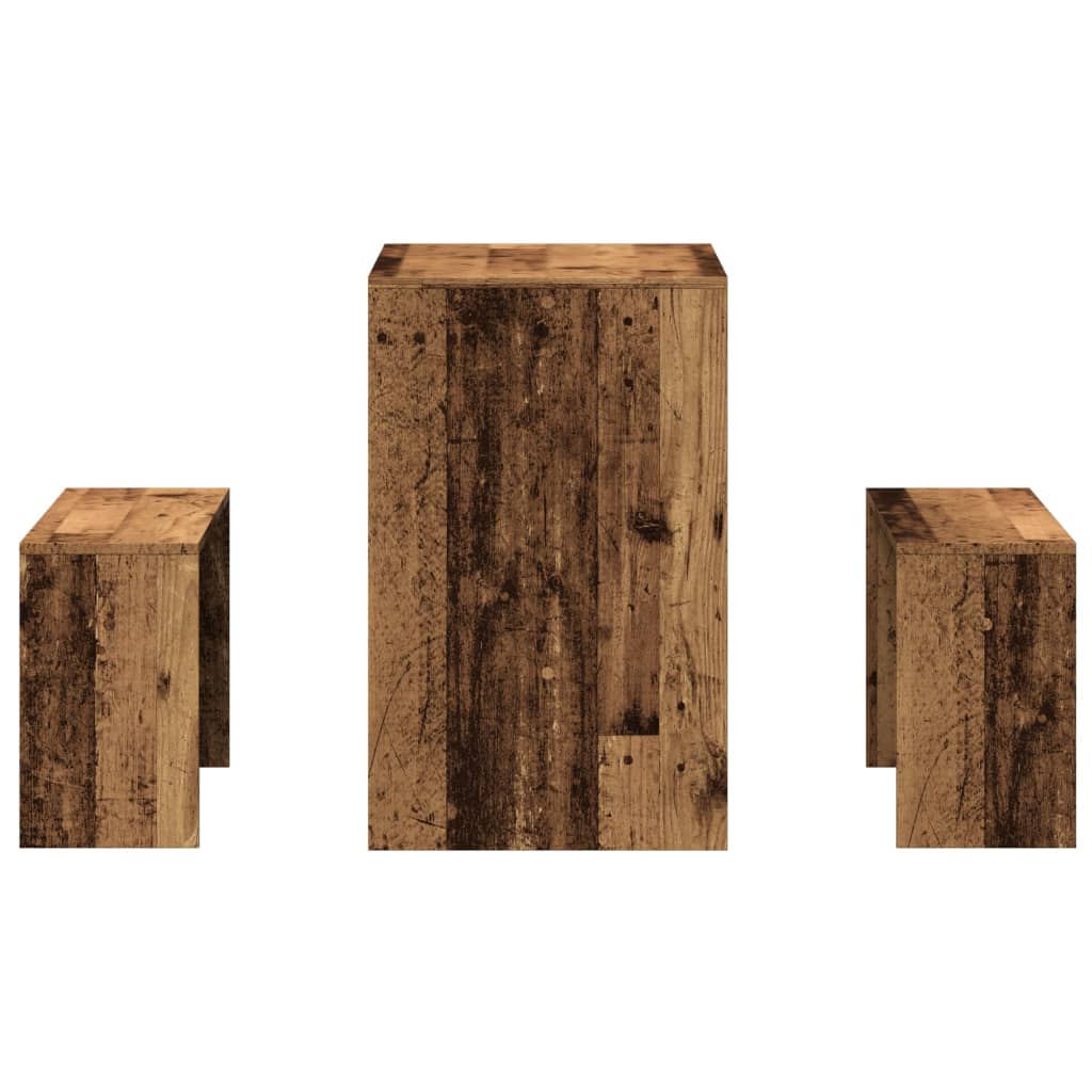 Rustic 3-Piece Dining Set: Old Wood Table & Benches