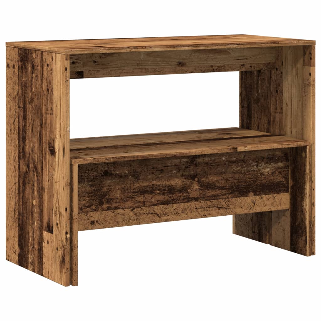 Rustic 3-Piece Dining Set: Old Wood Table & Benches