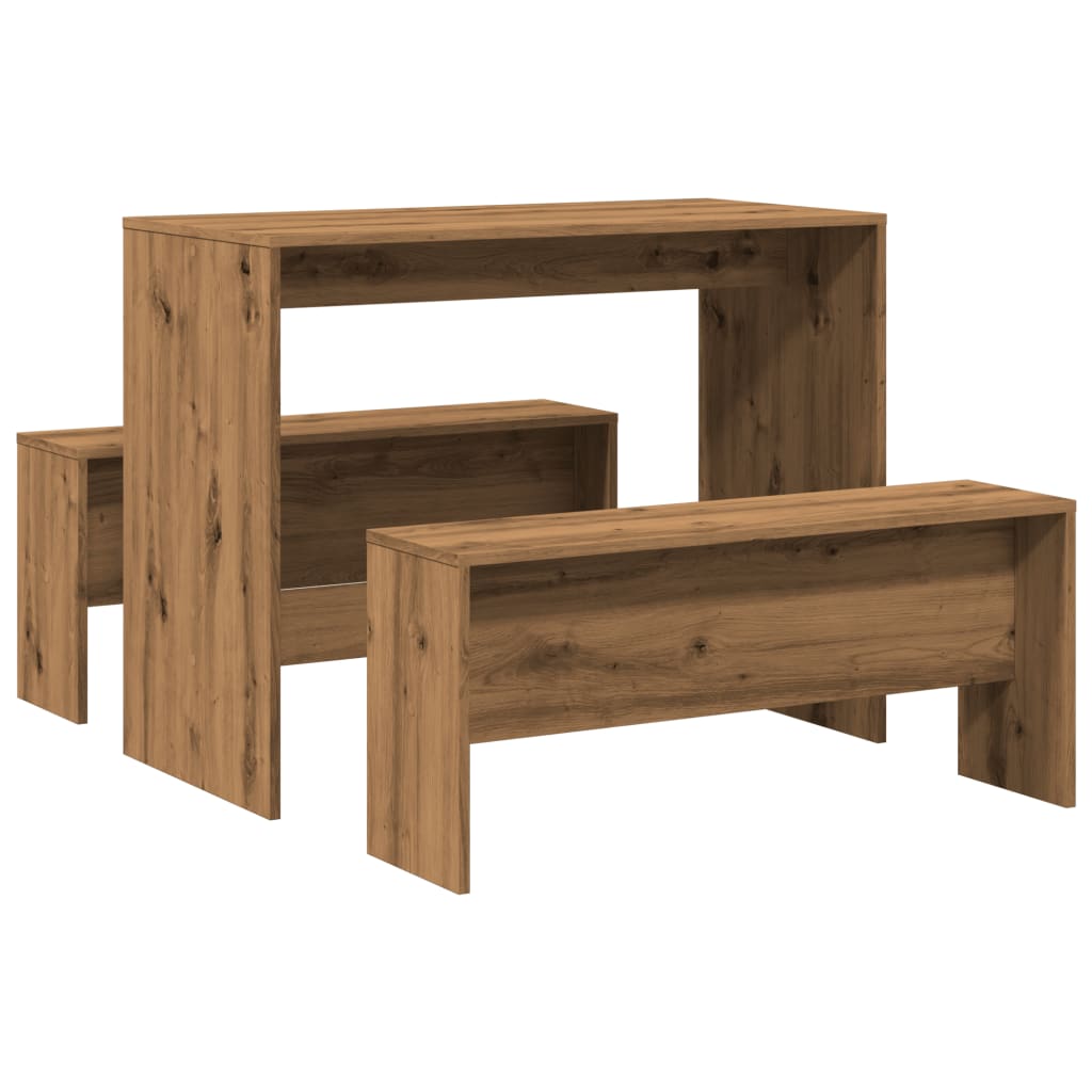 Artisian Oak 3-Piece Dining Set - Table & Bench (Engineered Wood)
