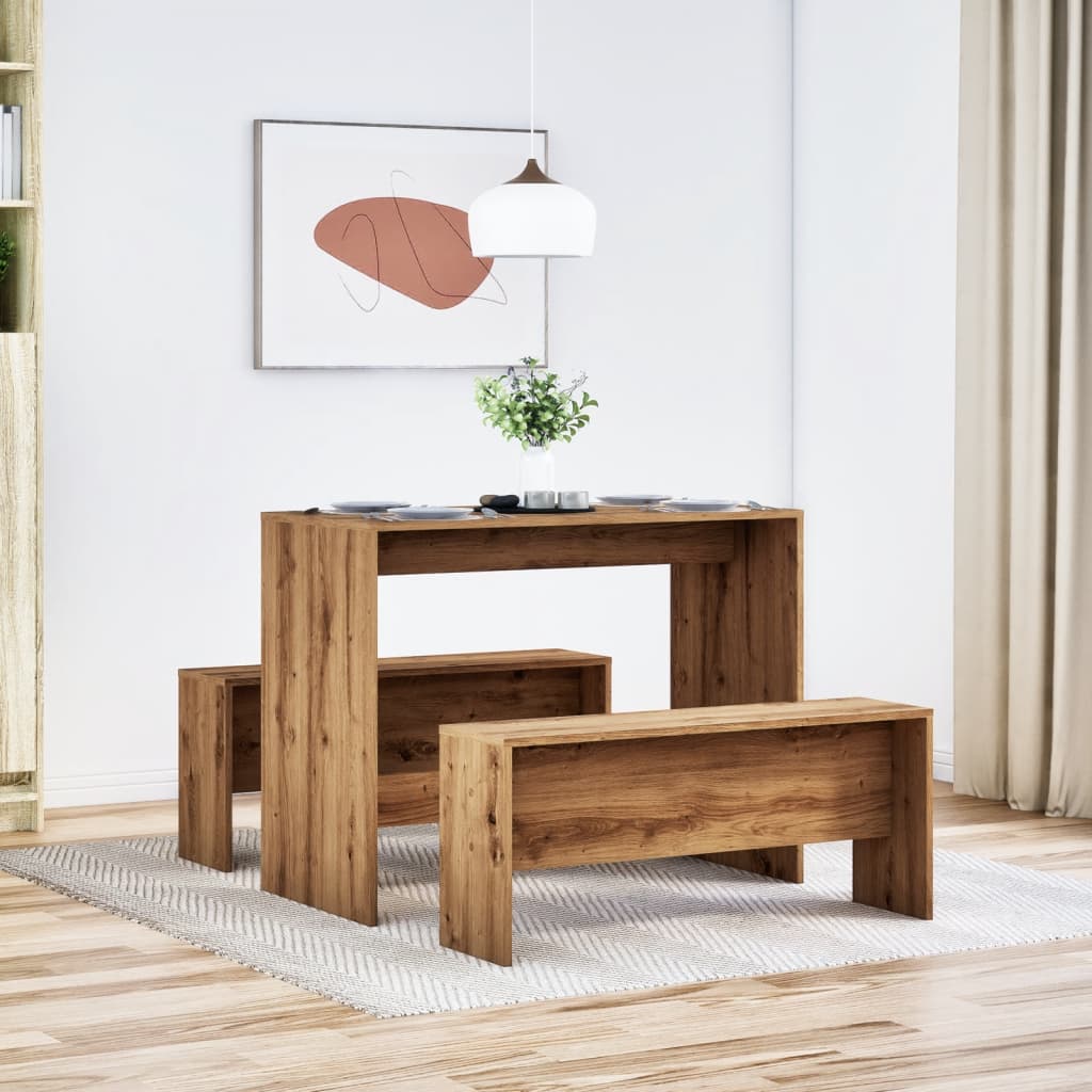 Artisian Oak 3-Piece Dining Set - Table & Bench (Engineered Wood)