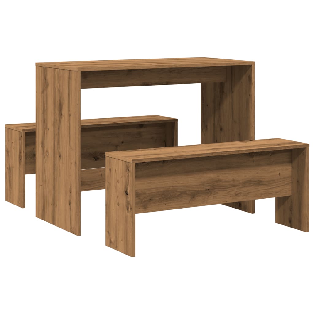 Artisian Oak 3-Piece Dining Set - Table & Bench (Engineered Wood)