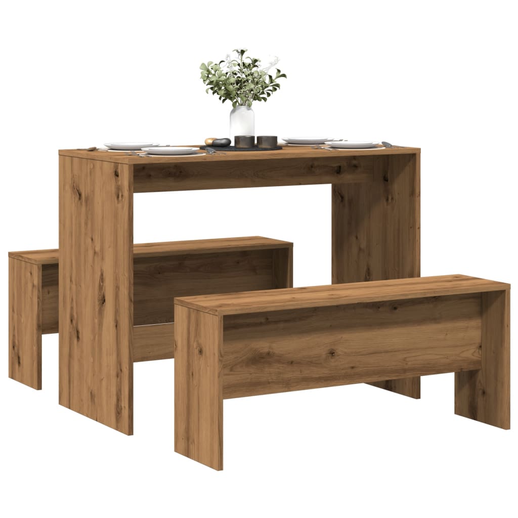 Artisian Oak 3-Piece Dining Set - Table & Bench (Engineered Wood)