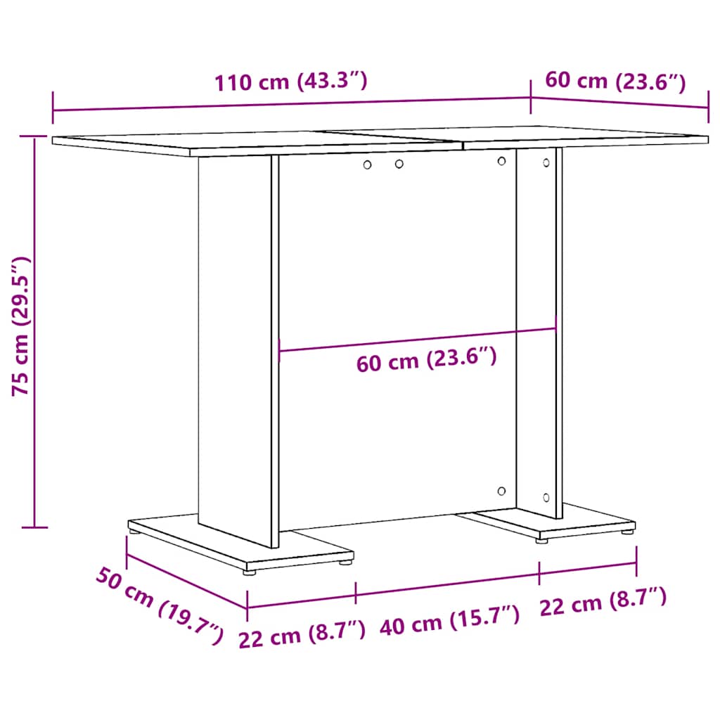 Artisan Oak Dining Table - 110x60x75 cm, Engineered Wood