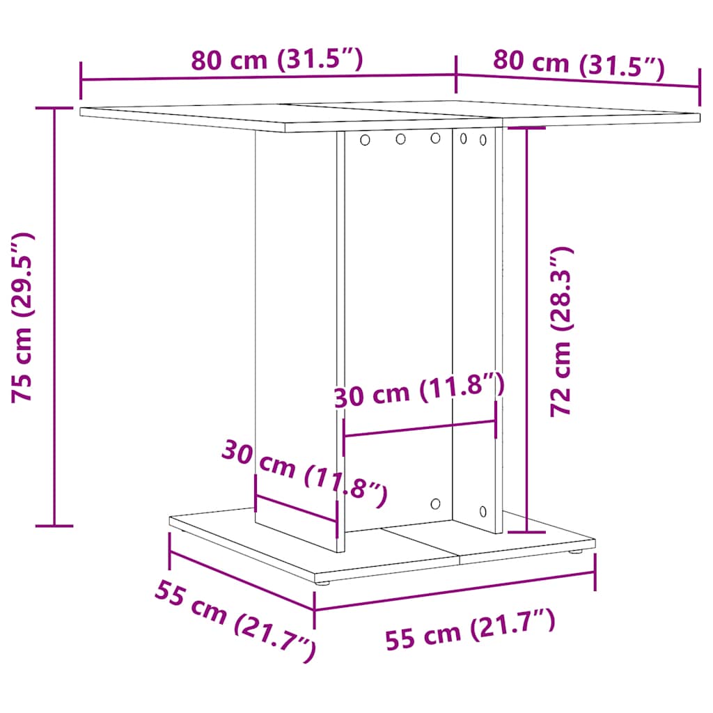 Compact Artisan Oak Dining Table 80x80x75 cm - Engineered Wood