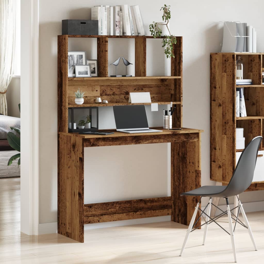 Vintage Wood Desk with Shelves - 102x45x148 cm Engineered Wood