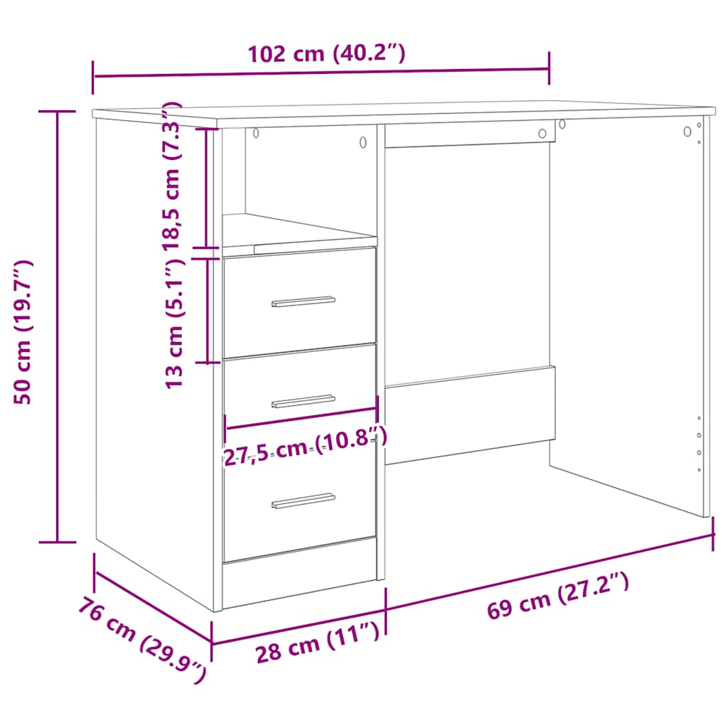Elegant Desk Artisan Oak, 102x76x50 cm, Engineered Wood