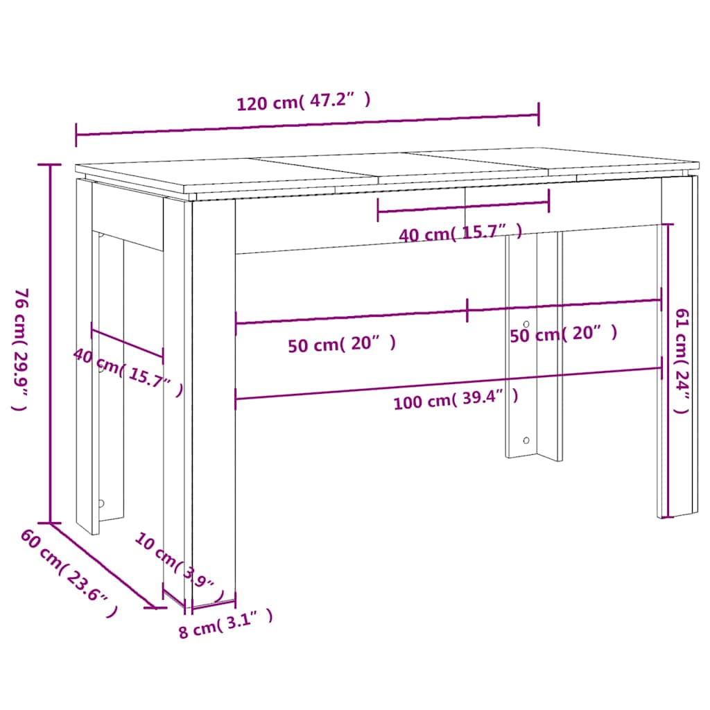 Dining Table Old Wood 120x60x76 cm Engineered Wood