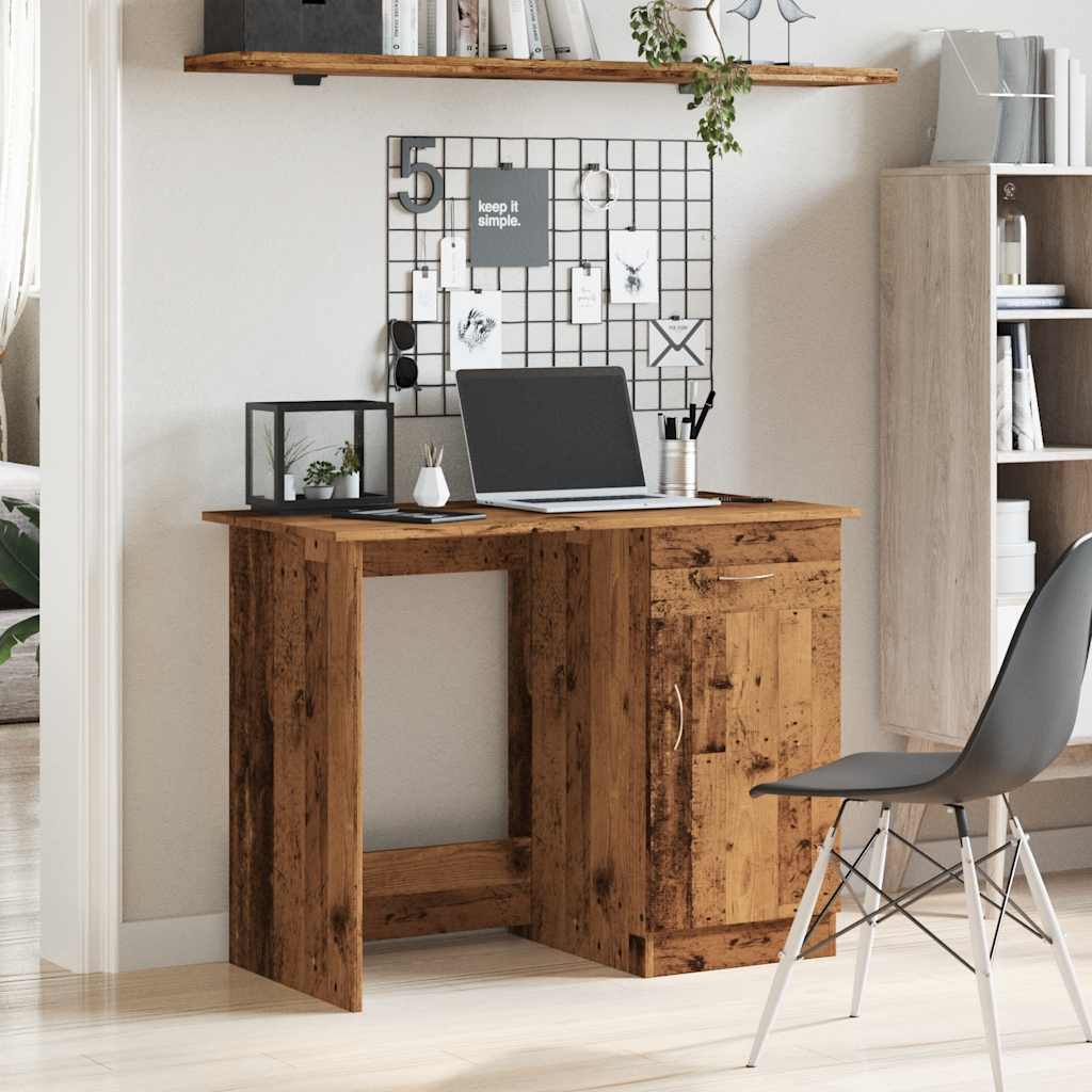 Rustic Engineered Wood Desk - 100x50x76 cm - Vintage Charm