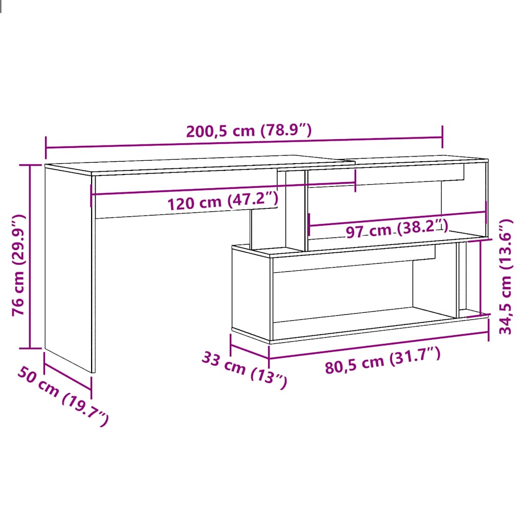 Artisan Oak Corner Desk 200.5x50x76cm - Engineered Wood