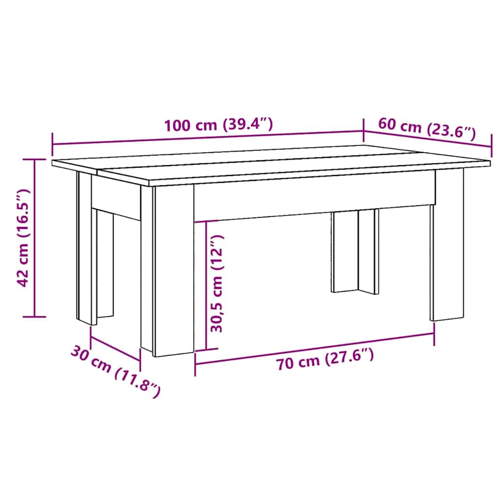 Coffee Table Artisan Oak 100x60x42 cm Engineered Wood
