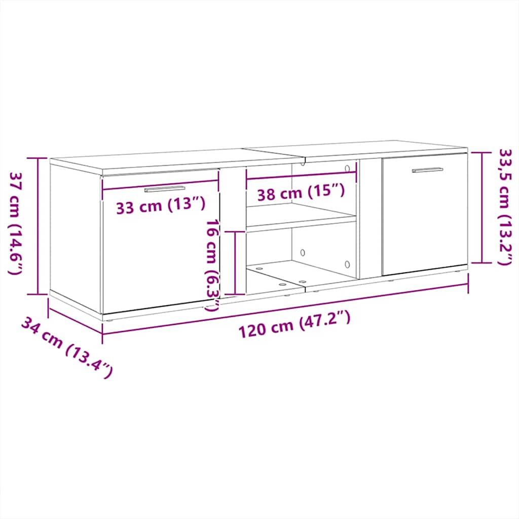 TV Cabinet Artisan Oak 120x34x37 cm Engineered Wood