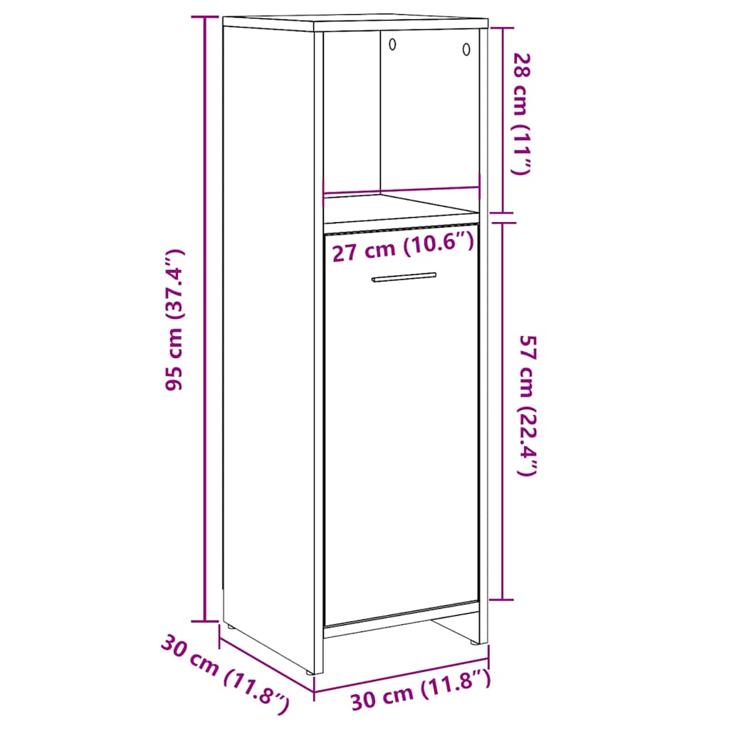 Artisan Oak Bathroom Cabinet, Engineered Wood 30x30x95 cm