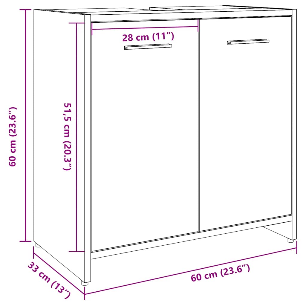 Artisan Oak Bathroom Sink Cabinet 60x33x60 cm | Engineered Wood