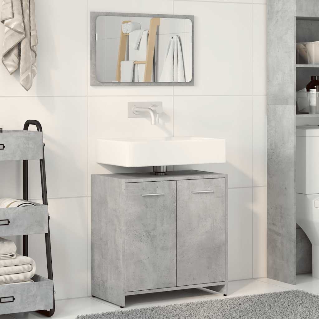 Concrete Grey Engineered Wood Bathroom Cabinet with Mirror