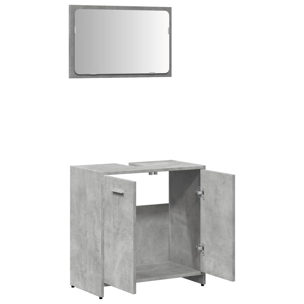 Concrete Grey Engineered Wood Bathroom Cabinet with Mirror