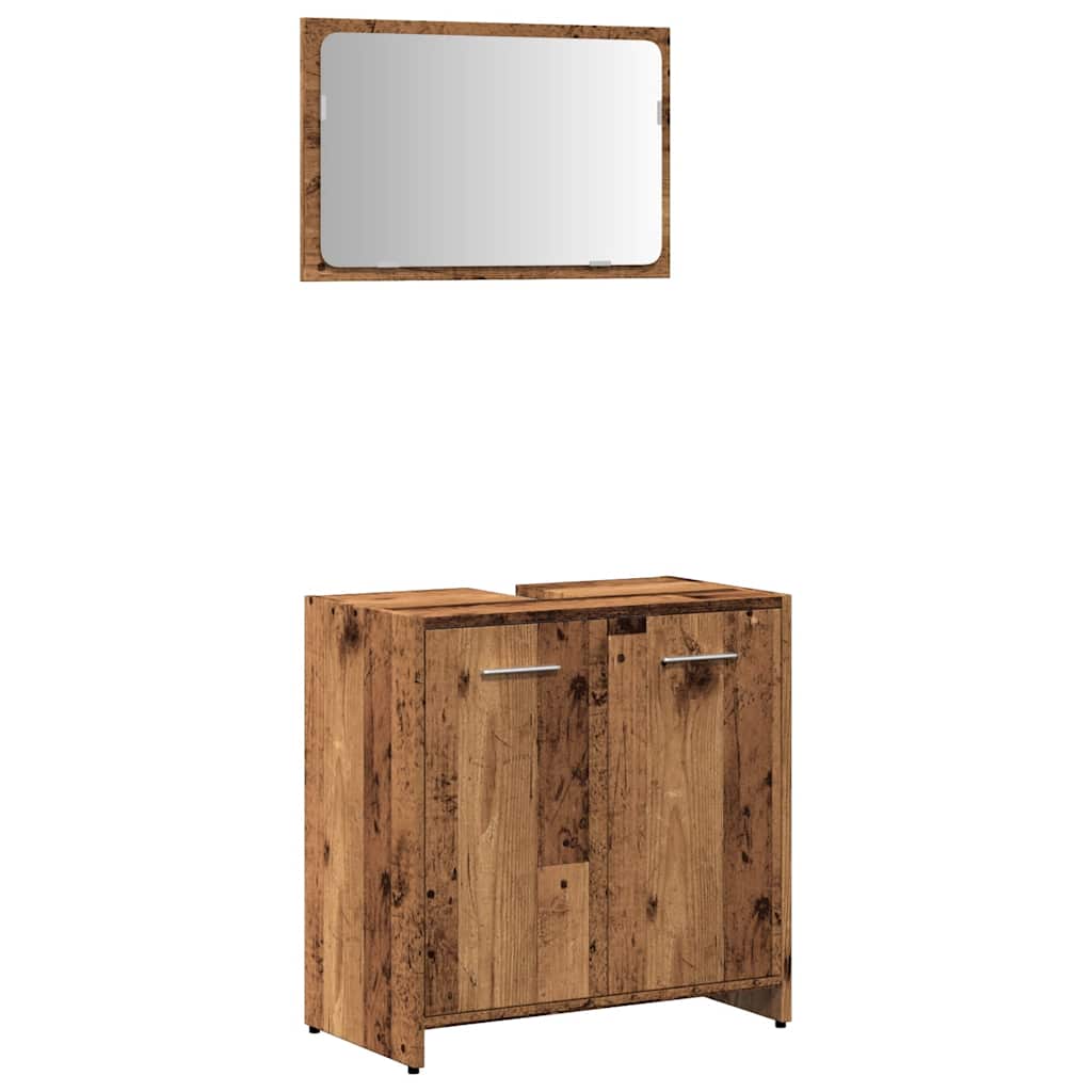 Rustic Bathroom Cabinet with Mirror - Old & Engineered Wood Design