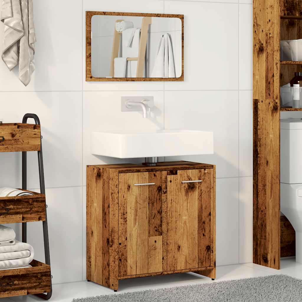 Rustic Bathroom Cabinet with Mirror - Old & Engineered Wood Design