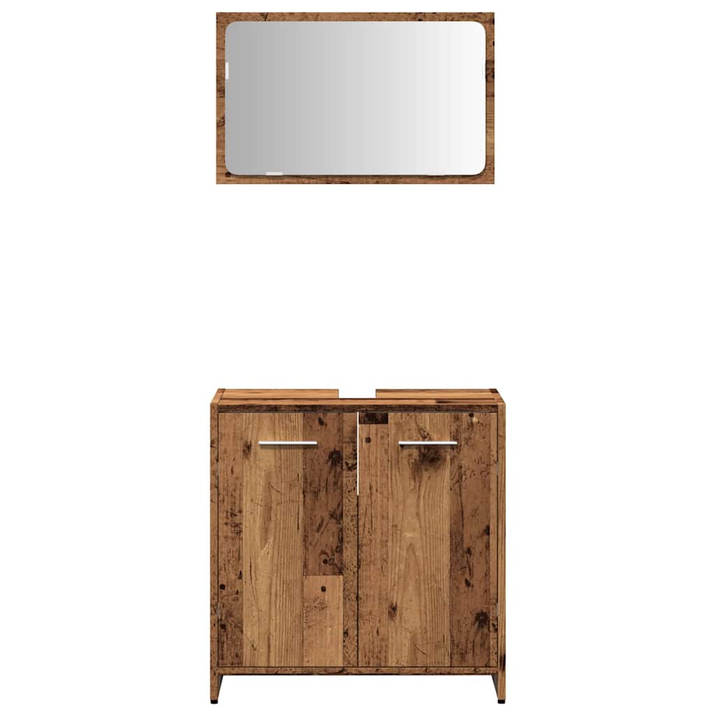Rustic Bathroom Cabinet with Mirror - Old & Engineered Wood Design