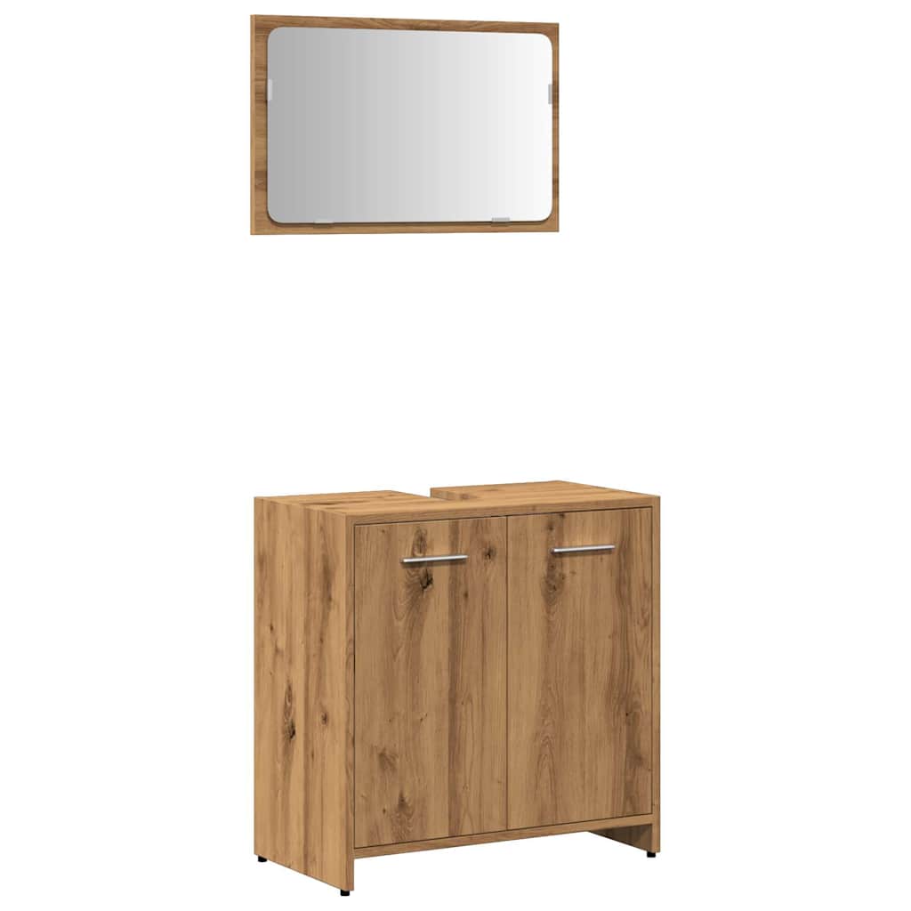 Artisan Oak Bathroom Cabinet with Mirror - Engineered Wood