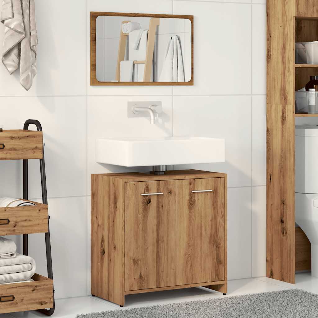 Artisan Oak Bathroom Cabinet with Mirror - Engineered Wood