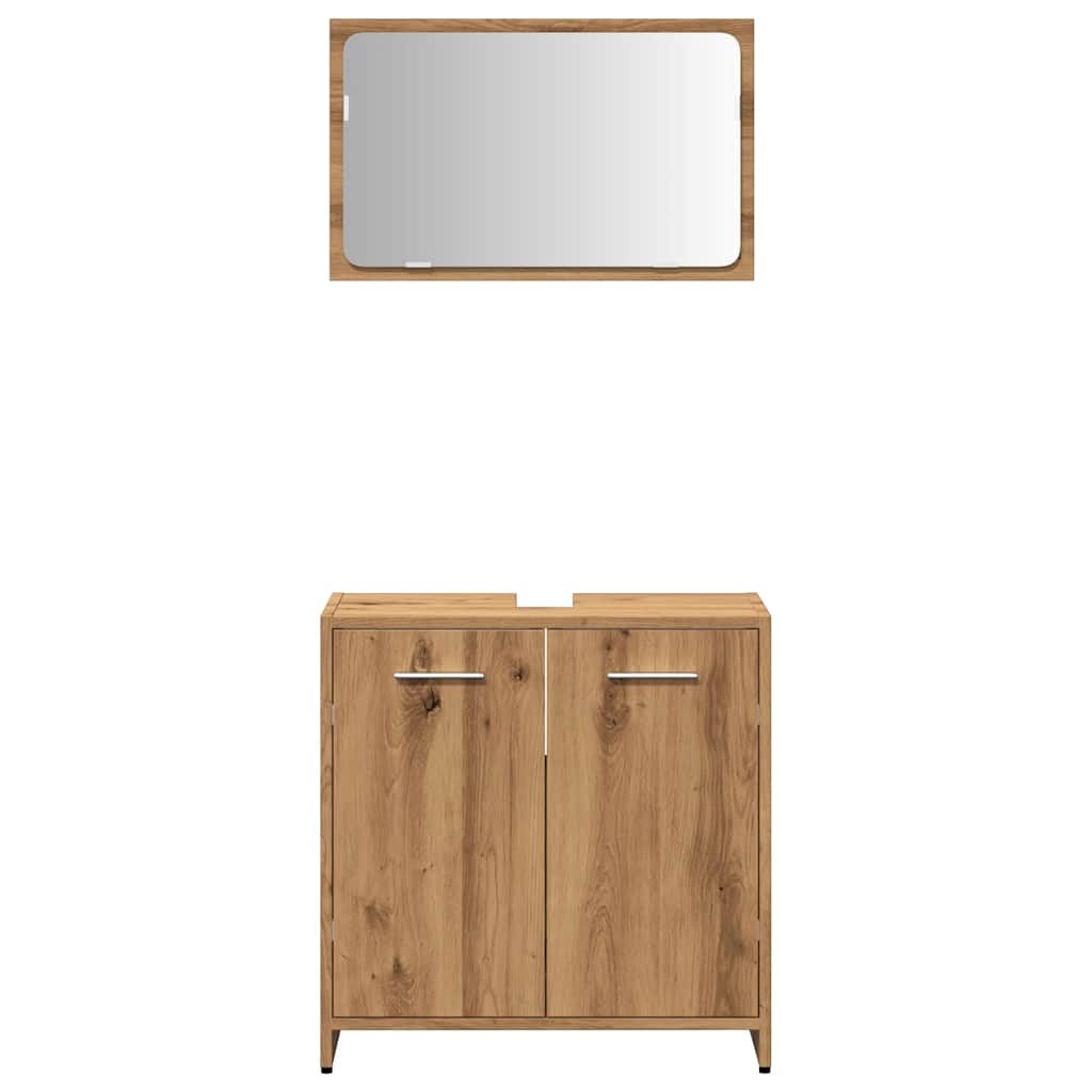Artisan Oak Bathroom Cabinet with Mirror - Engineered Wood