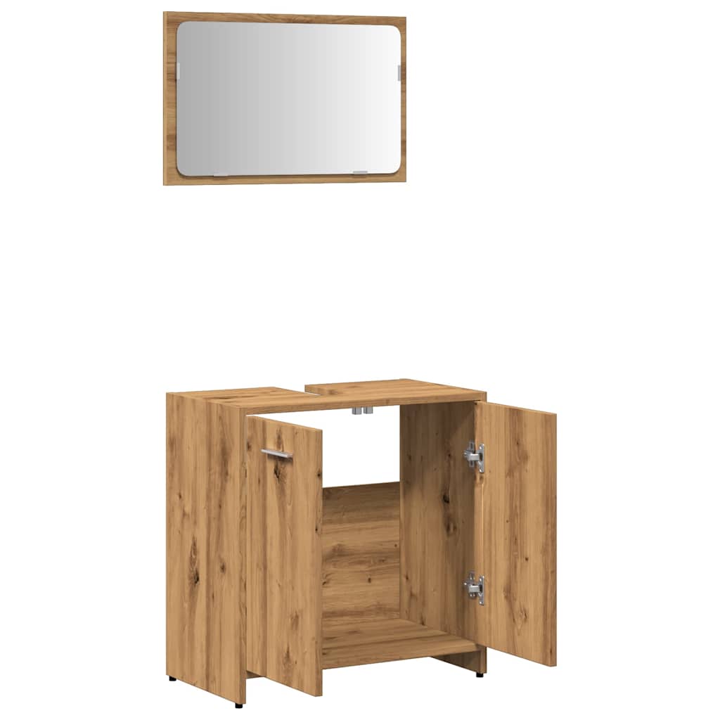 Artisan Oak Bathroom Cabinet with Mirror - Engineered Wood