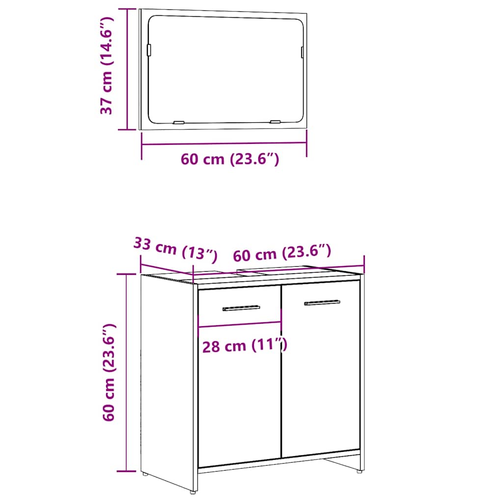 Artisan Oak Bathroom Cabinet with Mirror - Engineered Wood