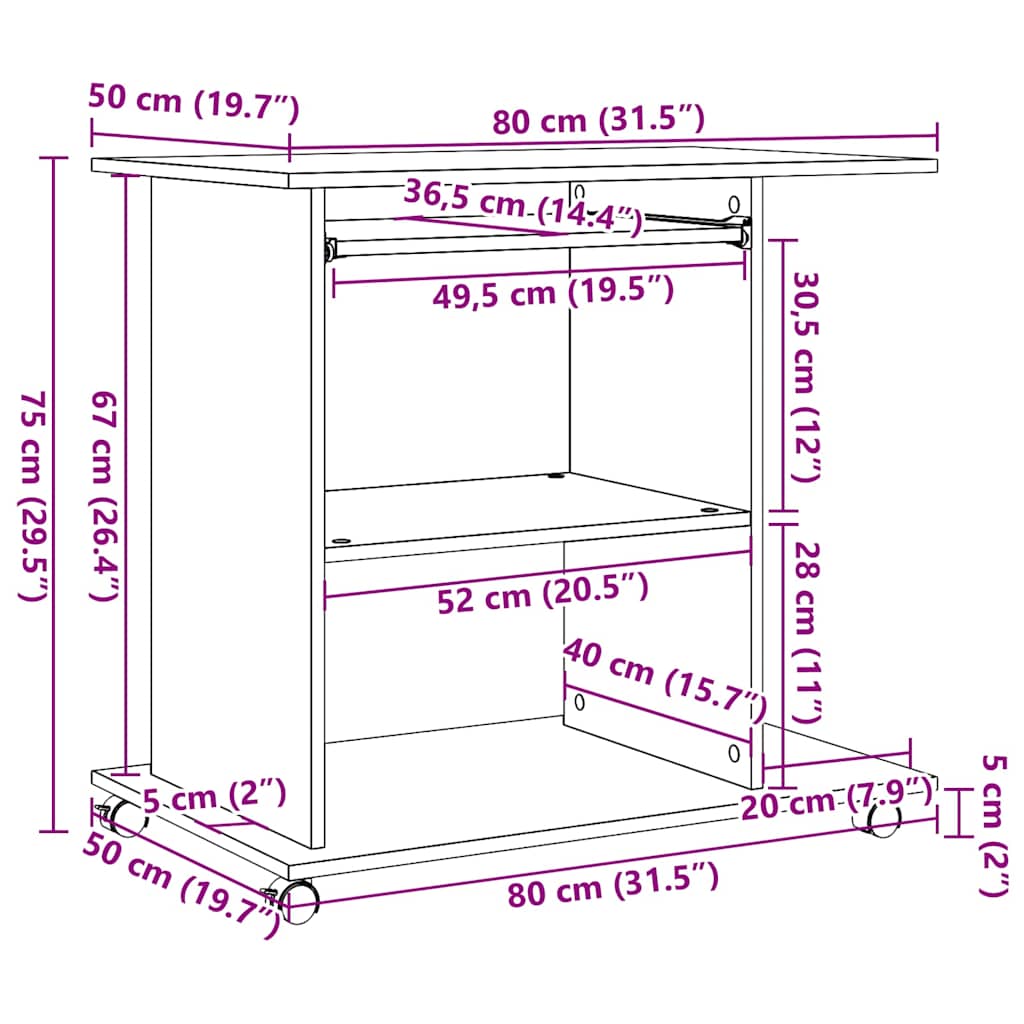 Rustic Engineered Wood Computer Desk 80x50x75 cm - Classic Charm