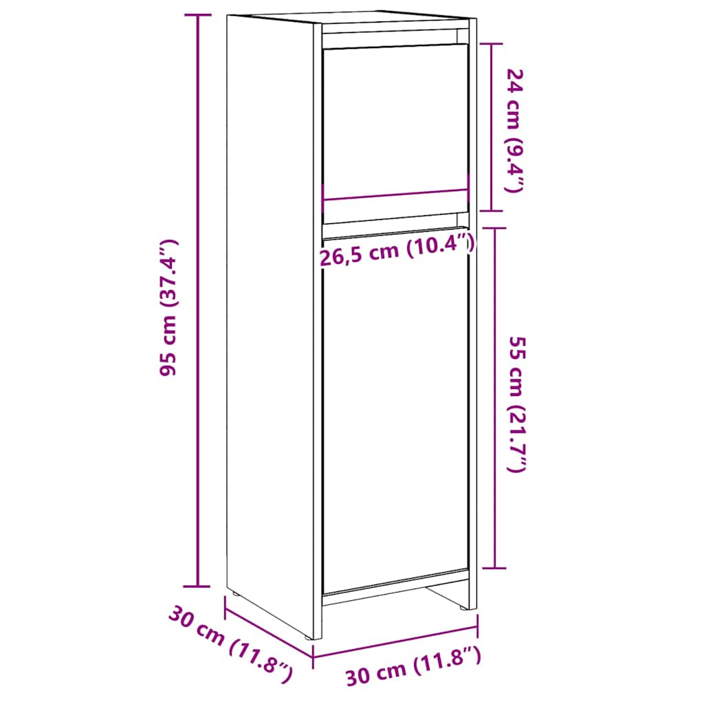 Concrete Grey Bathroom Cabinet, 30x30x95cm, Engineered Wood