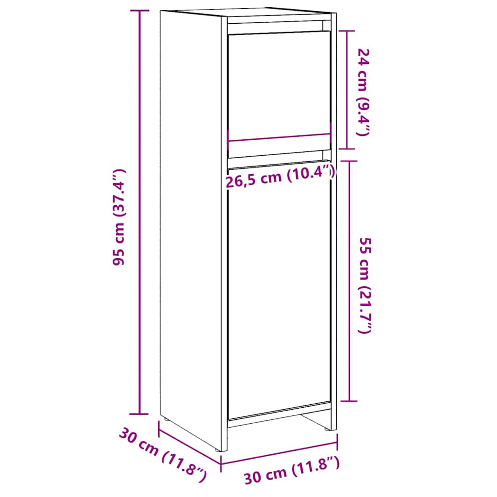 Rustic 30x30x95 cm Bathroom Cabinet, Old Wood Finish