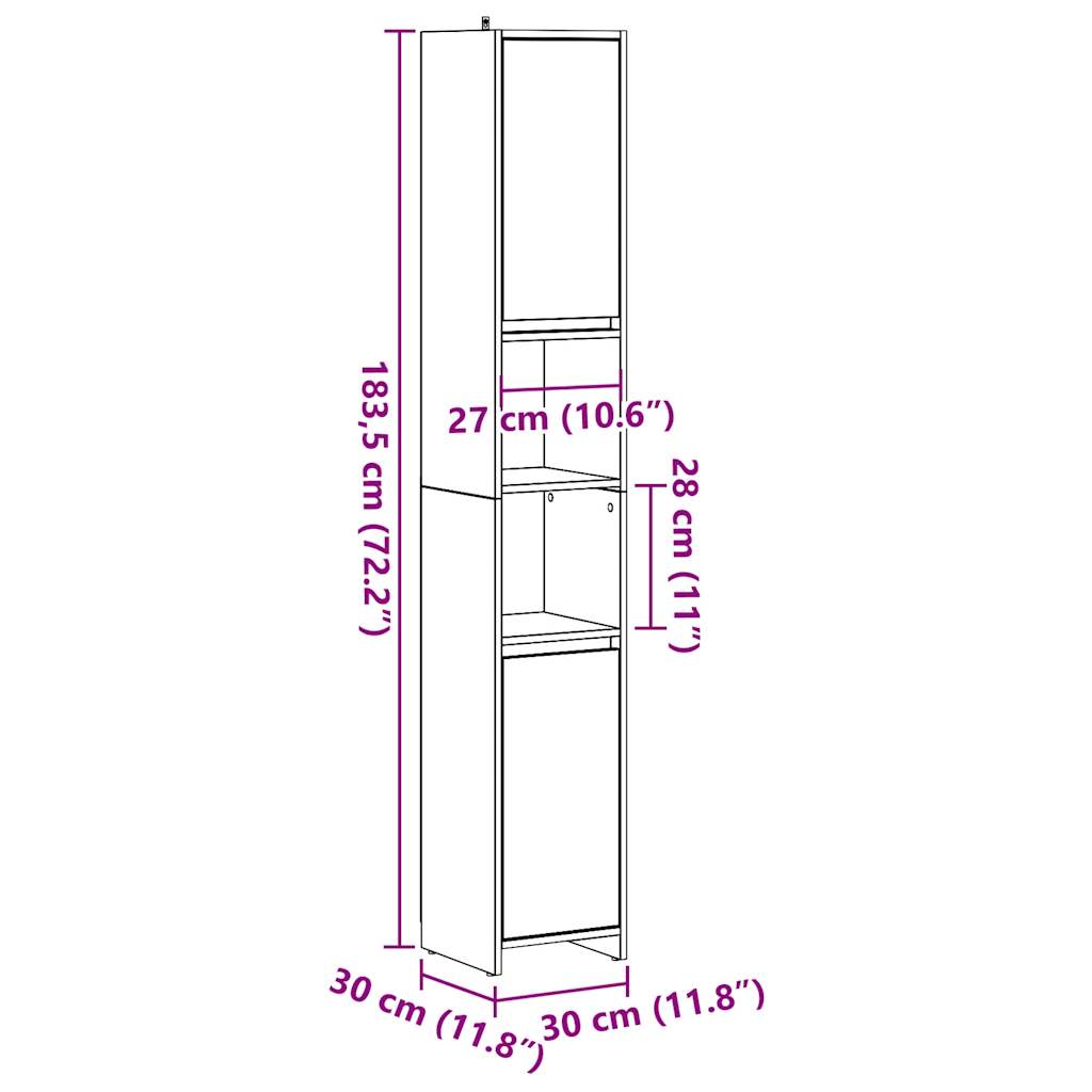 Concrete Grey Bathroom Cabinet, Engineered Wood, 30x30x183.5 cm