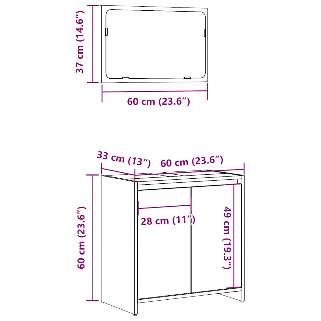 Concrete Grey Engineered Wood Bathroom Set - 2 Piece Furniture