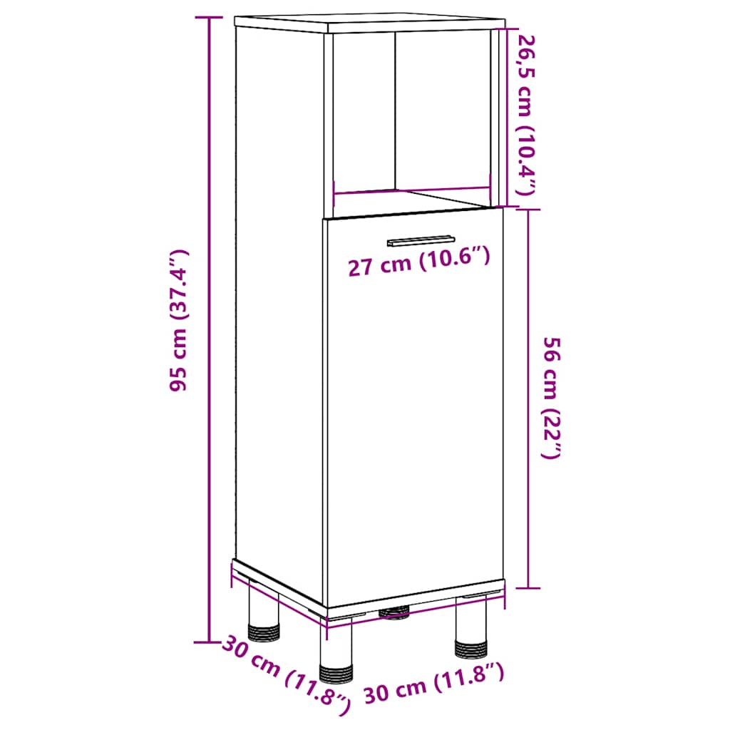 Rustic Engineered Wood Bathroom Cabinet 30x30x95 cm