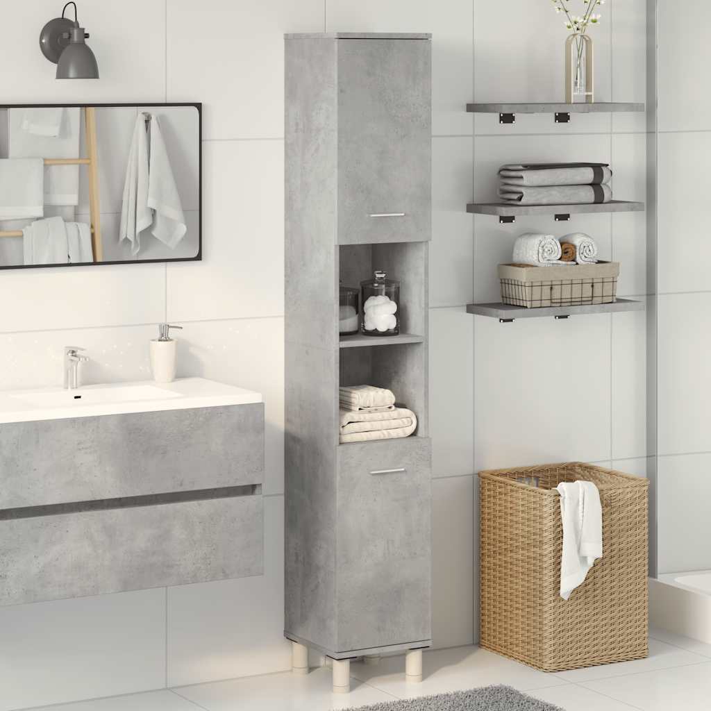 Concrete Grey Bathroom Cabinet, 30x30x179 cm, Engineered Wood