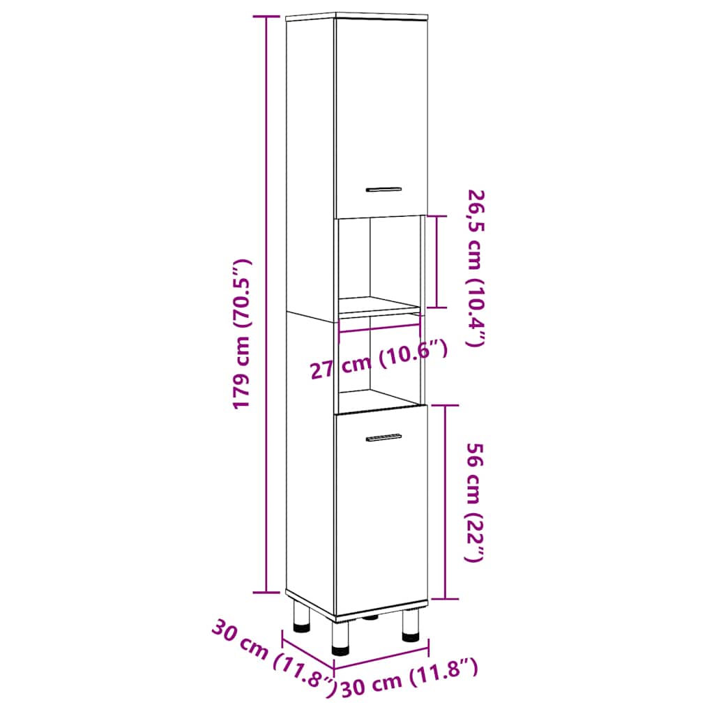 Concrete Grey Bathroom Cabinet, 30x30x179 cm, Engineered Wood
