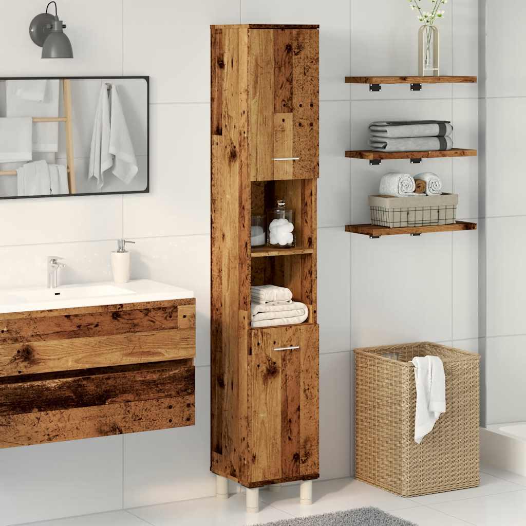 Rustic Bathroom Cabinet 179cm Tall, Engineered Old Wood Finish