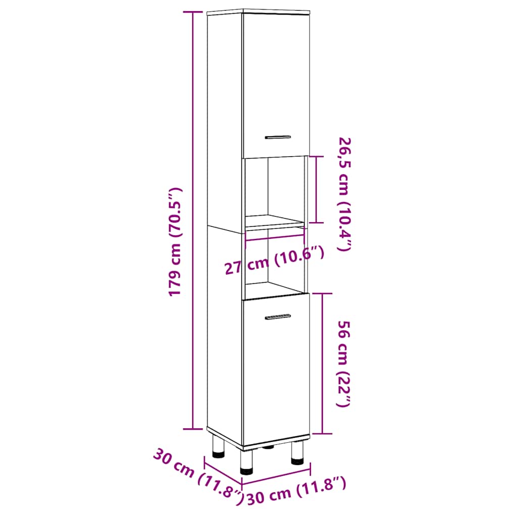 Rustic Bathroom Cabinet 179cm Tall, Engineered Old Wood Finish