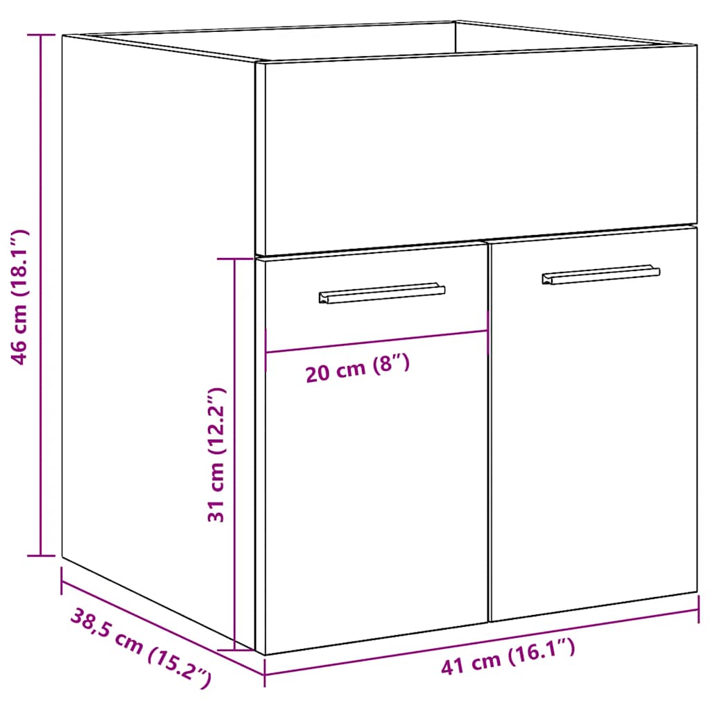 Elegant Concrete Grey Bathroom Sink Cabinet - Engineered Wood 41x38.5x46 cm