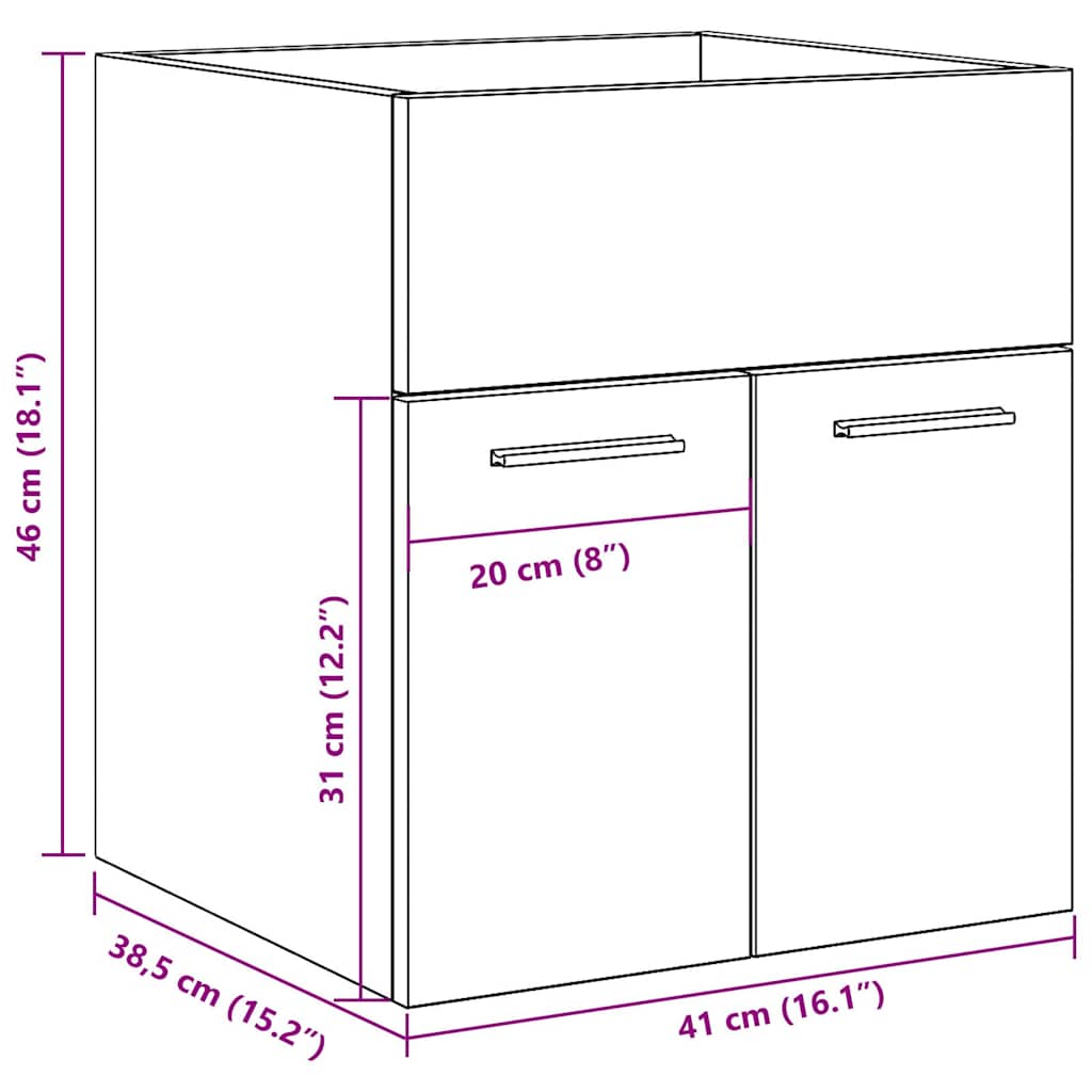 Artisan Oak Bathroom Sink Cabinet, 41x38.5x46cm, Engineered Wood