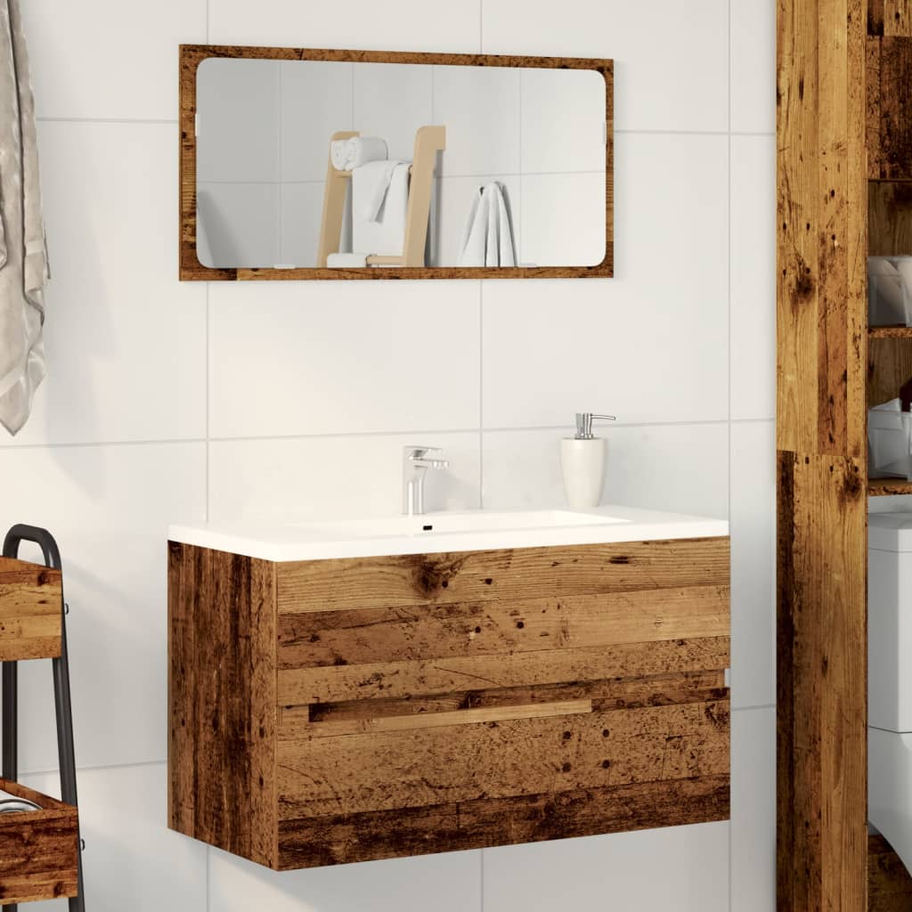 Rustic Engineered Wood Sink Cabinet, 90x38.5x45 cm - Old Wood Finish