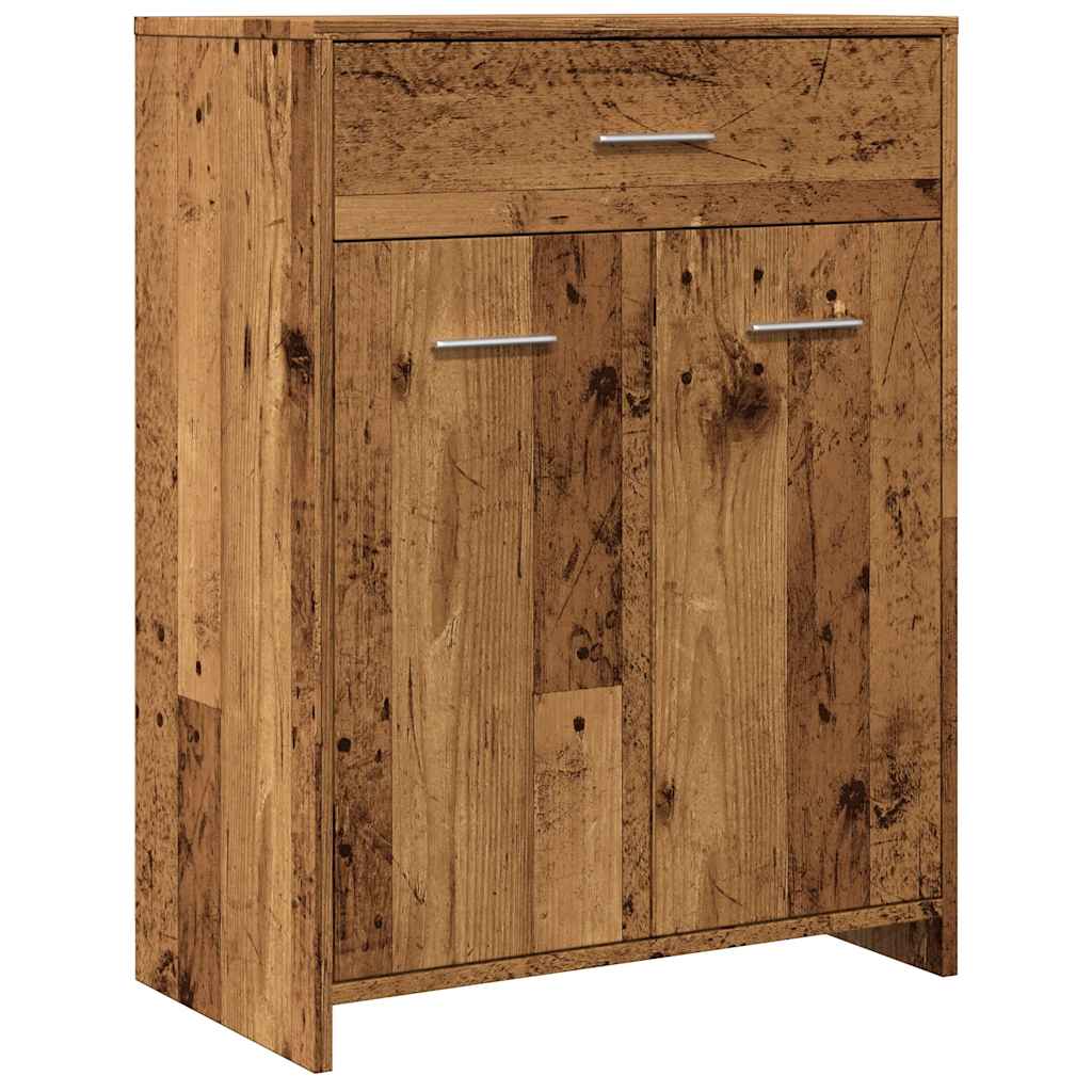 Rustic Bathroom Cabinet, Old Wood Finish, 60x33x80 cm
