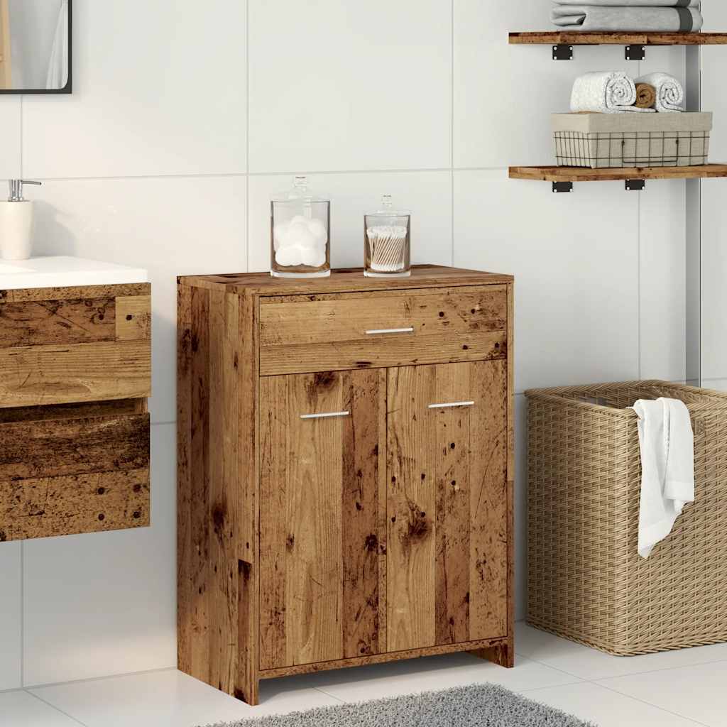 Rustic Bathroom Cabinet, Old Wood Finish, 60x33x80 cm