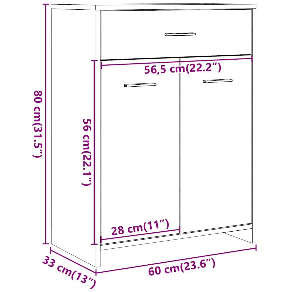 Rustic Bathroom Cabinet, Old Wood Finish, 60x33x80 cm