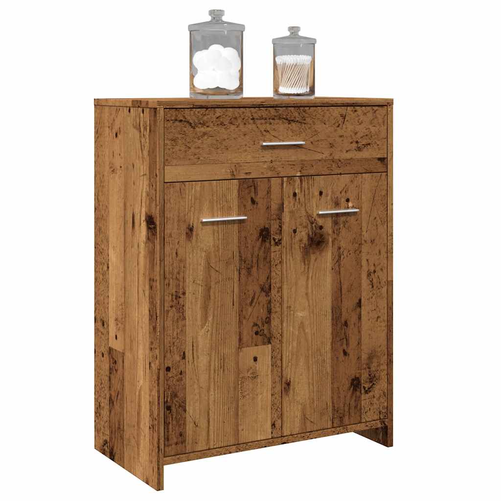 Rustic Bathroom Cabinet, Old Wood Finish, 60x33x80 cm