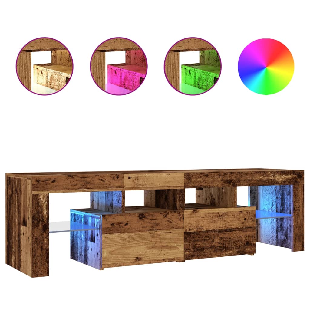 TV Cabinet with LED Lights Old Wood 140x36.5x40 cm Engineered Wood