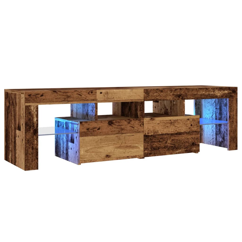 TV Cabinet with LED Lights Old Wood 140x36.5x40 cm Engineered Wood