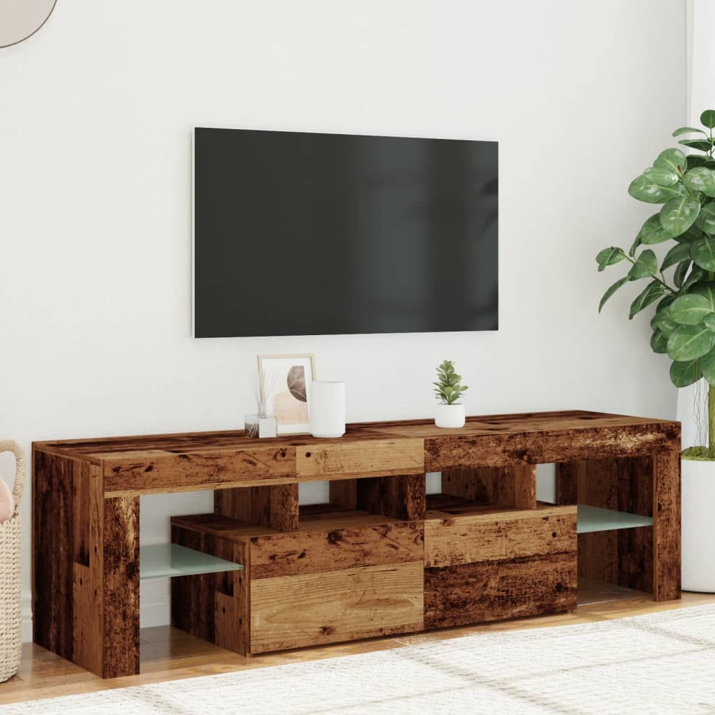 TV Cabinet with LED Lights Old Wood 140x36.5x40 cm Engineered Wood