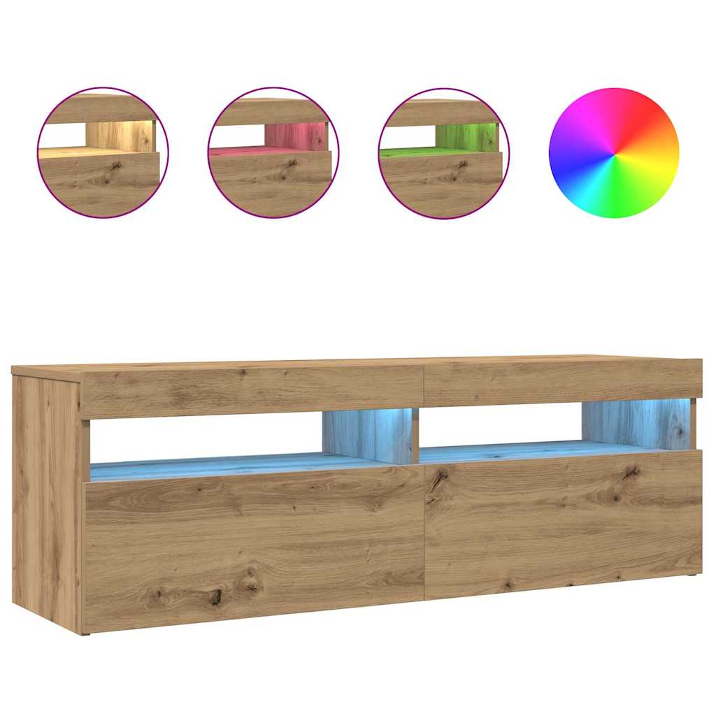 TV Cabinet with LED Lights Artisan Oak 120x35x40 cm Engineered Wood
